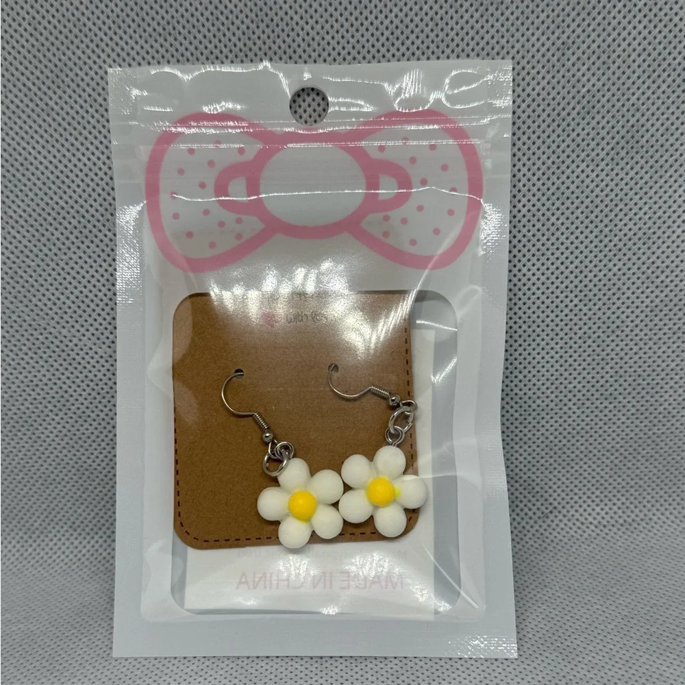 Handmade White and Yellow Flower Earrings